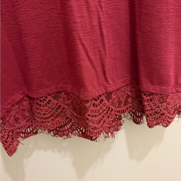 LC Lauren Conrad Burgundy Lace Hem Blouse - Picture 3 of 6